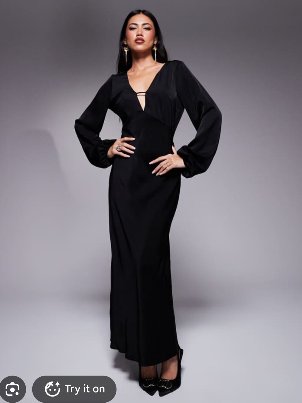 ASOS Black V-Neck Maxi Dress with Blouson Sleeves